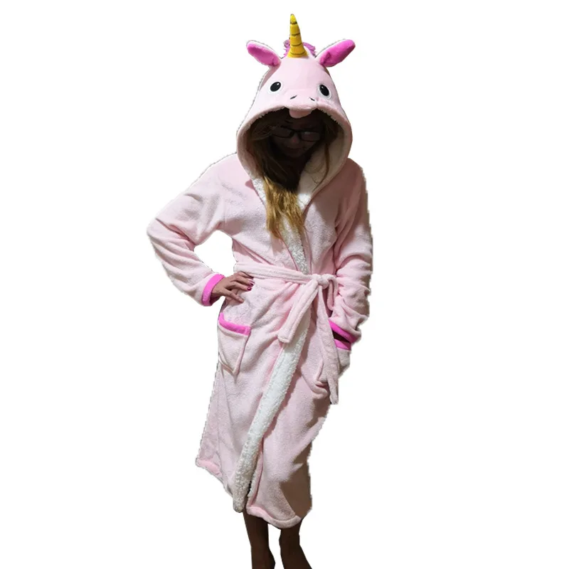 AIMINYZ Wholesale Cartoon Unicorn Nightgown Robe Cheap Nightwear Sleepwear Women Terry Bathrobe Pajama Adult Onesie Girl Men