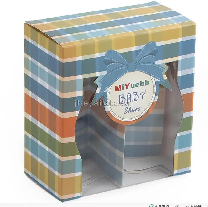 Custom baby shoes display cardboard box packaging with PVC plastic window