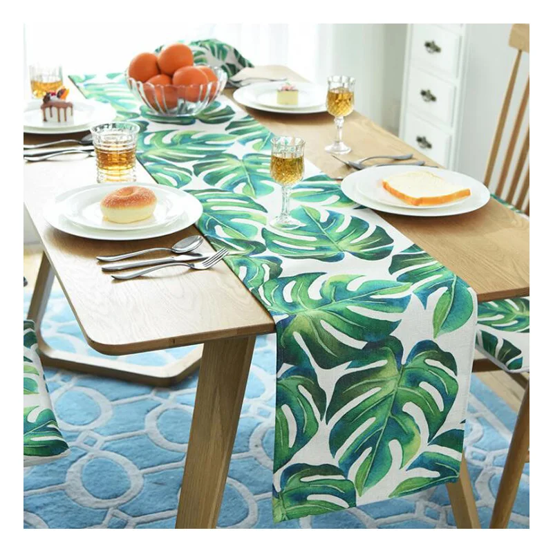 Modern Decorations Table Runner for Wedding Party Tropical Palm Leaf Print Table Runner