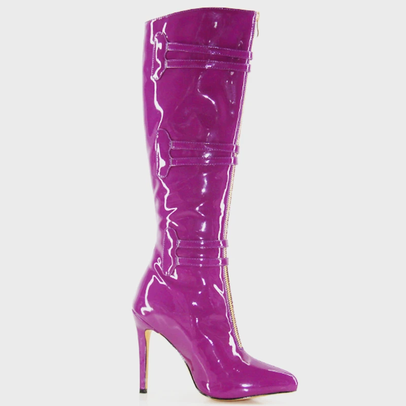 New Western Sexy High Heel Women Winter Long Boots Pointed Toe Fashion Purple Boots Party Wear
