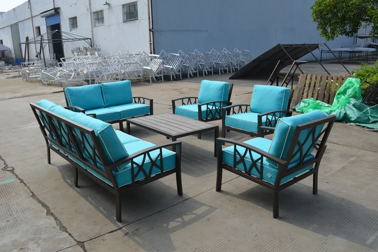 Uplion Plastic wood frame garden rattan sofa set with cushion