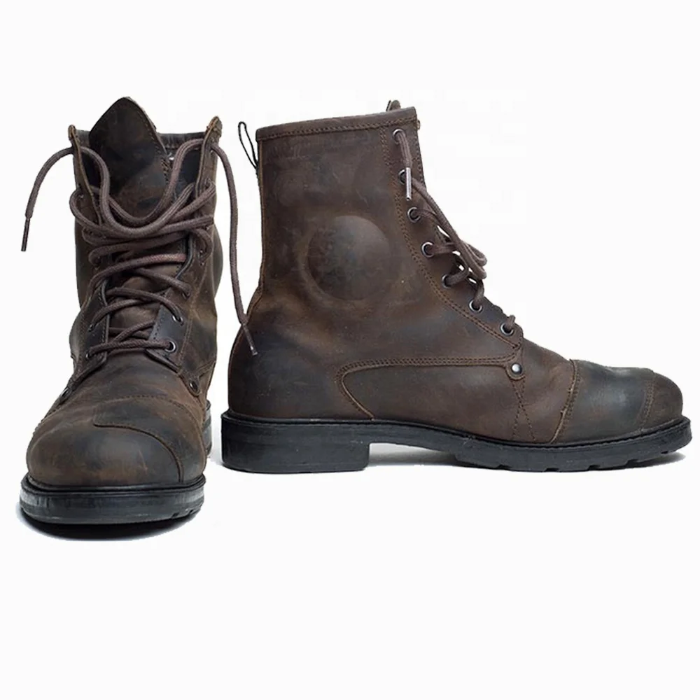 
PPE(EU) Standard Wear-resisting Lace-up Leather Motorcycle Shoes Waterproof Motorcycle Boots For Men 