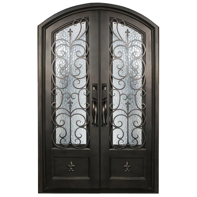 Elegant Wrought Iron Door with Arched Transom for Villa/Double Entry Wrought Iron Door/Custom Ornamental Iron Doors