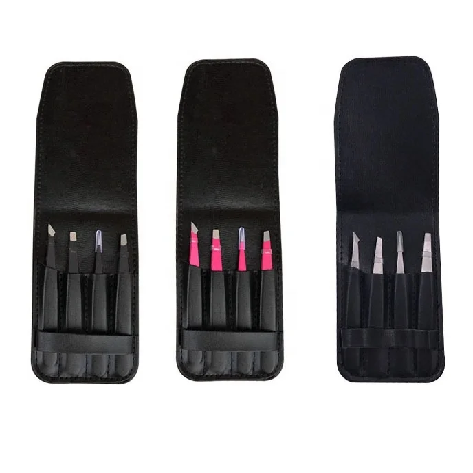 Ideal Completely Stainless Steel Slant Point Flat Tip Face Eyebrow Hair Care Plucking Stylist Tweezers Set