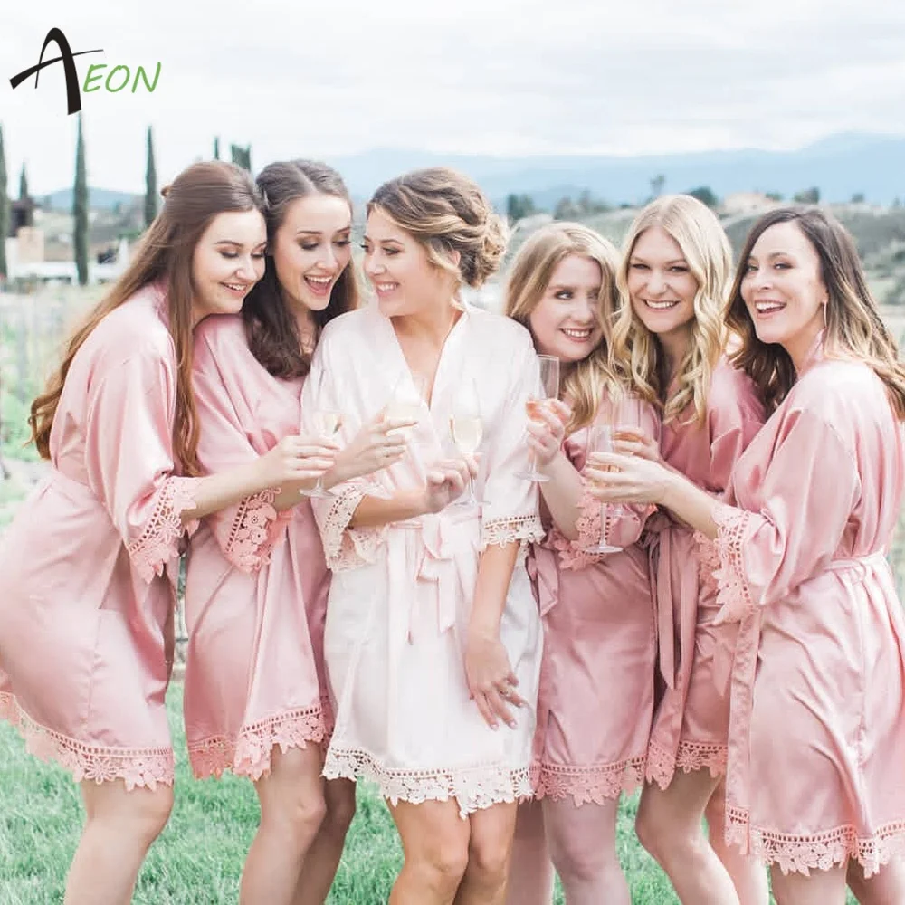 Bride Kimono Robe Soft Silk Blank Lace Robe For Wedding Party