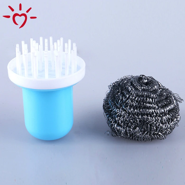 OEM handle dish steel wire ball scouring srubber kitchen washing  dish cleaning brush with handle