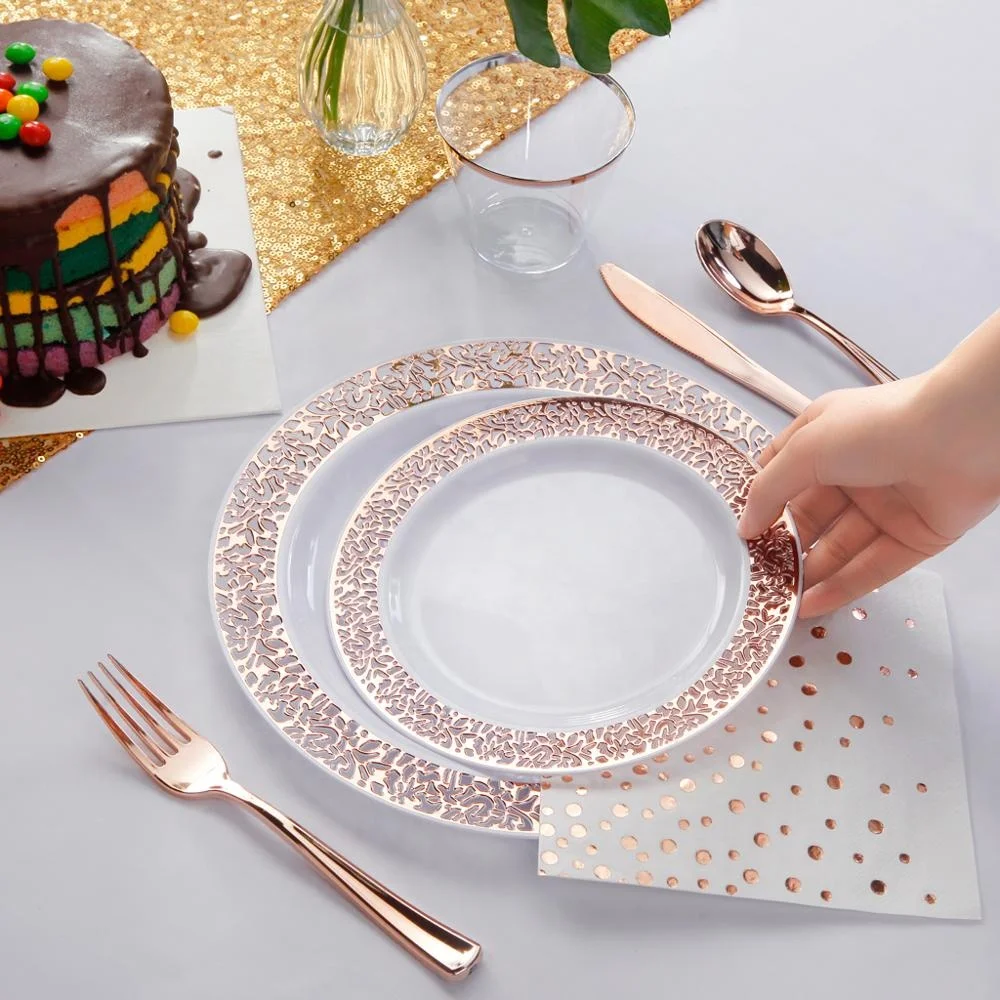 Superior Quality Casual Baroque Disposable Plastic Dinnerware Sets