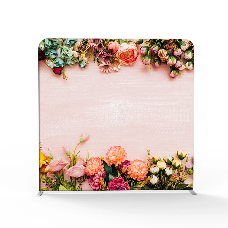 Portable aluminum tube tension fabric CMYK printing backdrop pillow case stand 8x8