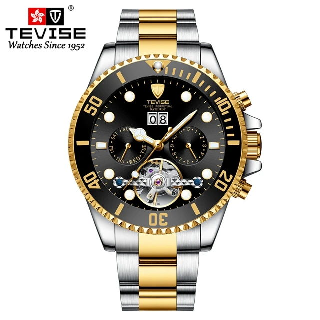 Роскошные Брендовые мужские автоматические механические часы Relojes Tevise T823 из нержавеющей стали