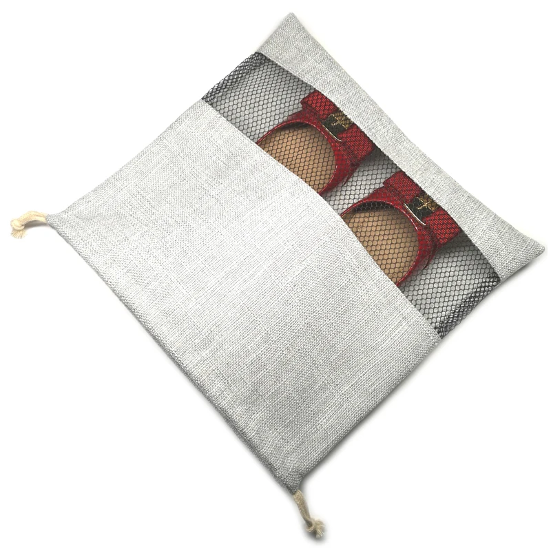 Льняная сумка для обуви на шнурке под заказ