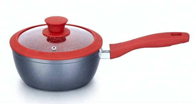 
Outside, Soft Touch Handle, Inductive Base Grey 7-pcs Forged Aluminum Nonstick Cookware Sets, Crimson Marble Longjia Cookware 