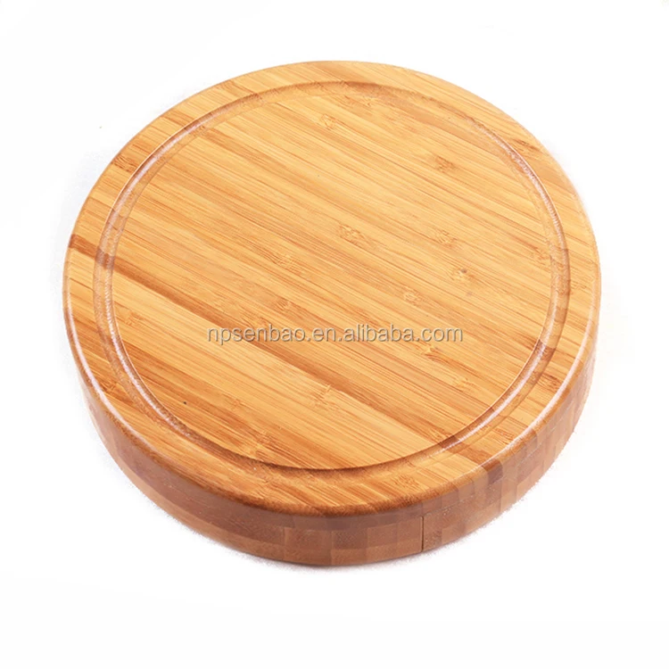 
Толстая круглая бамбуковая разделочная доска с пазами 