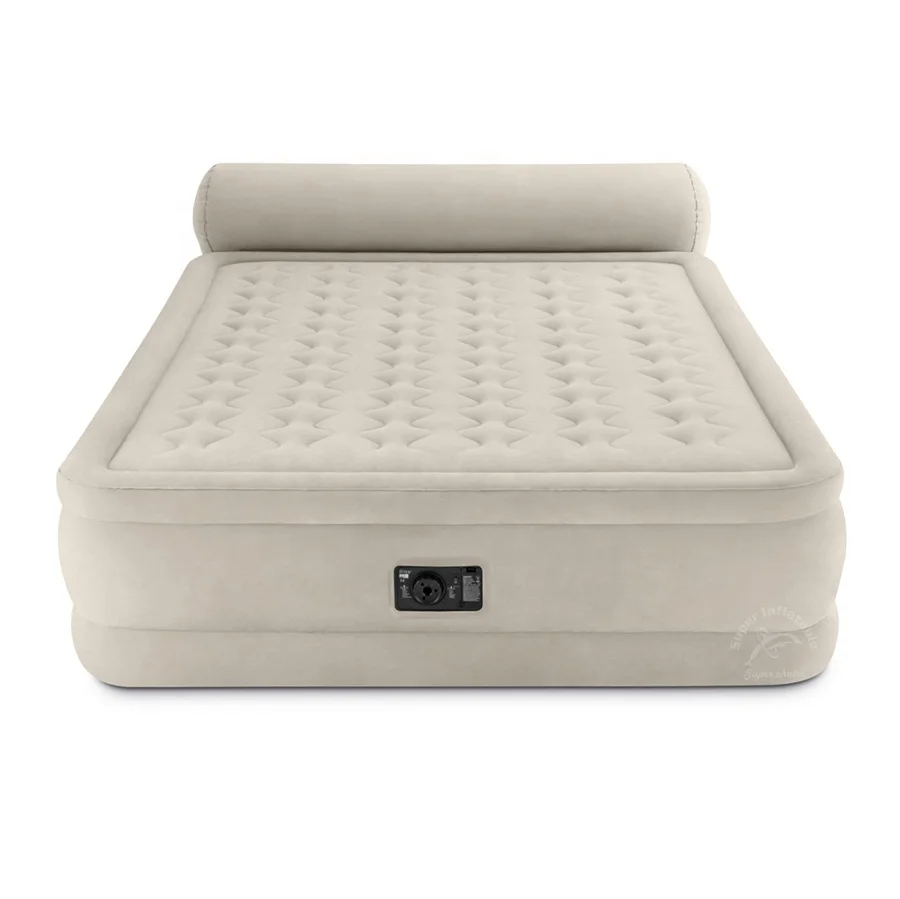 Wholesale Self Inflating Fashion Furniture Queen Size Inflatable Heavy-duty PVC Flock Air Bed MattressWith Headboard
