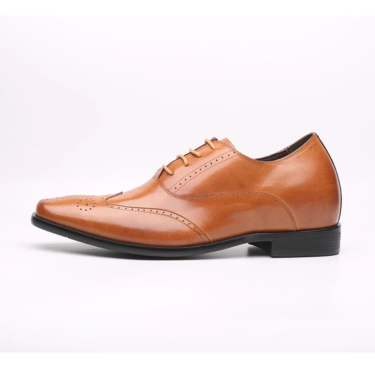 Brown Color Calf Leather Dress Elevator Shoes Factory Wholesale Increase High Shoes Elegant OEM GENUINE Leather Men 4 Inches