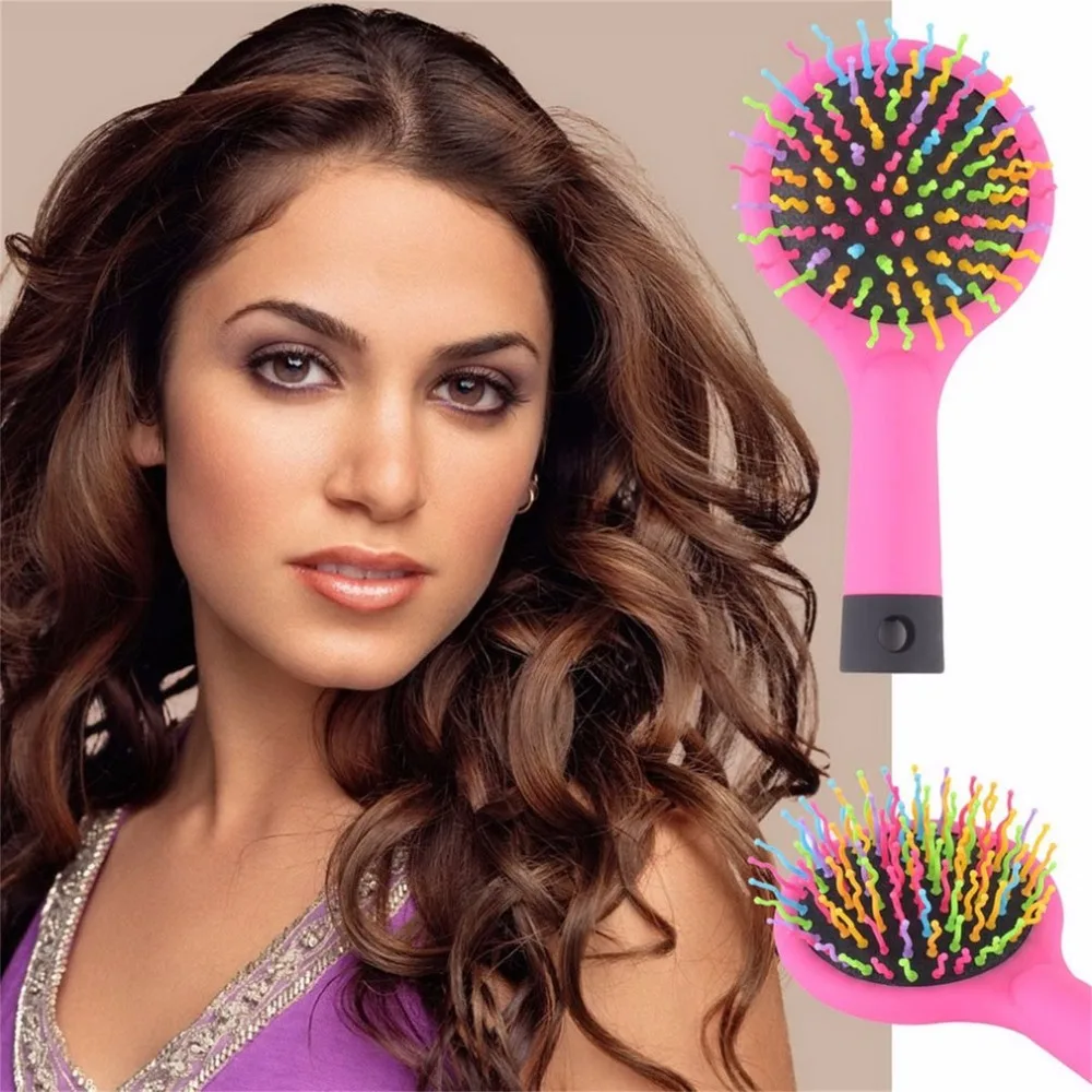 1 Piece  Rainbow Volume Anti-static Magic Travel Hair Curly Straightener Massage Comb Brush Styling Tools With Mirror