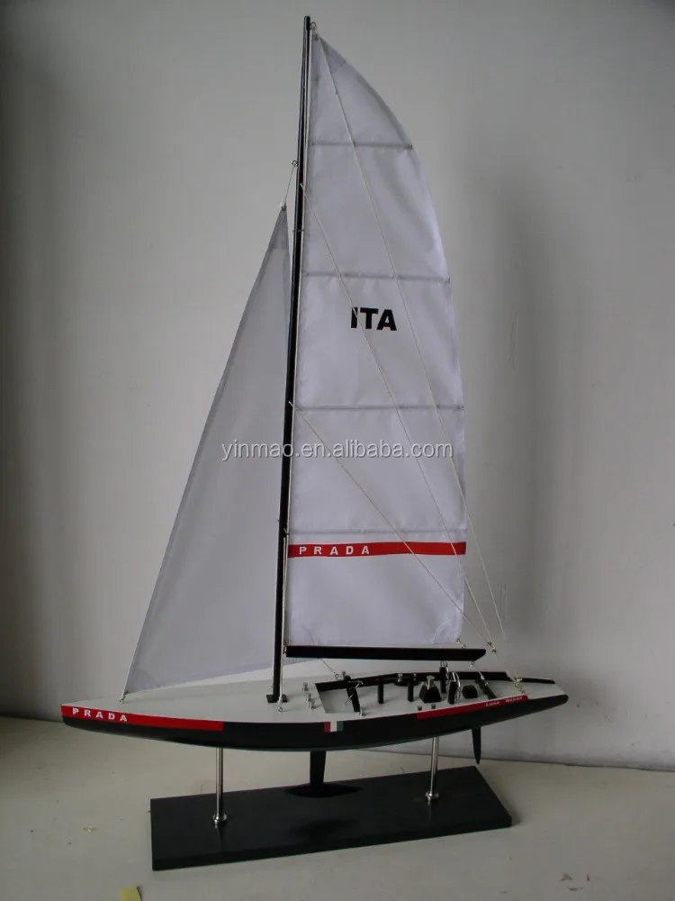 LUNA ROSSA Italy Single Mast Yacht model 3 sets Black 70x14x115cm Wooden sailboat model Famous vessel