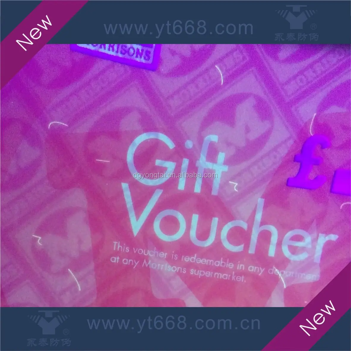 Anti-counterfeiting security gift coupon ticket with custom design