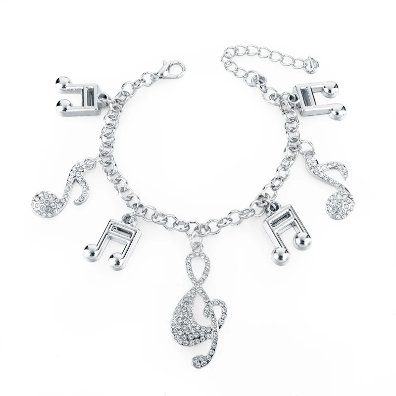 New Arrival Unique Personalized Music Symbol Silver Bracelet With Austrian Crystals