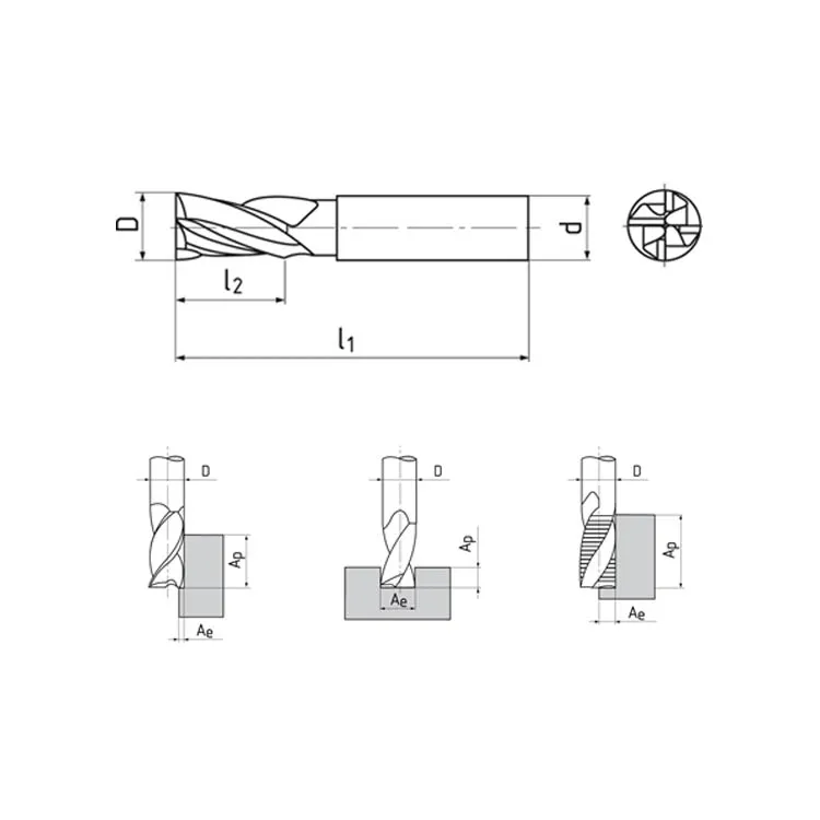 DIN844 4 Flutes HSS End Mill for Metal Stainless Steel Aluminium Milling