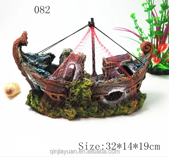Hollow resin ship for fish and shrimps cave house of aquarium landscape decoration