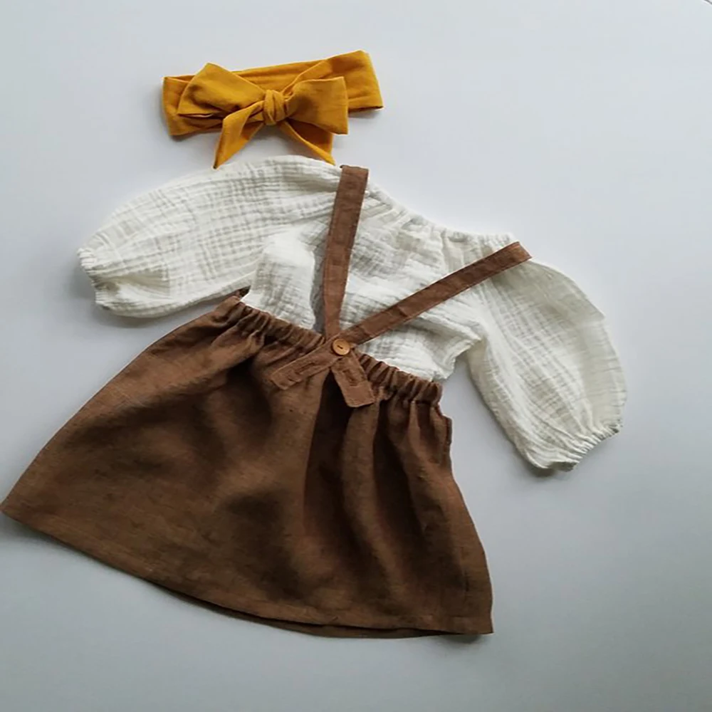 Trending Fashion Style Girls Dress Toddler Girls Suspender Skirt Muslin Cotton Cross Back Baby Girls Dress