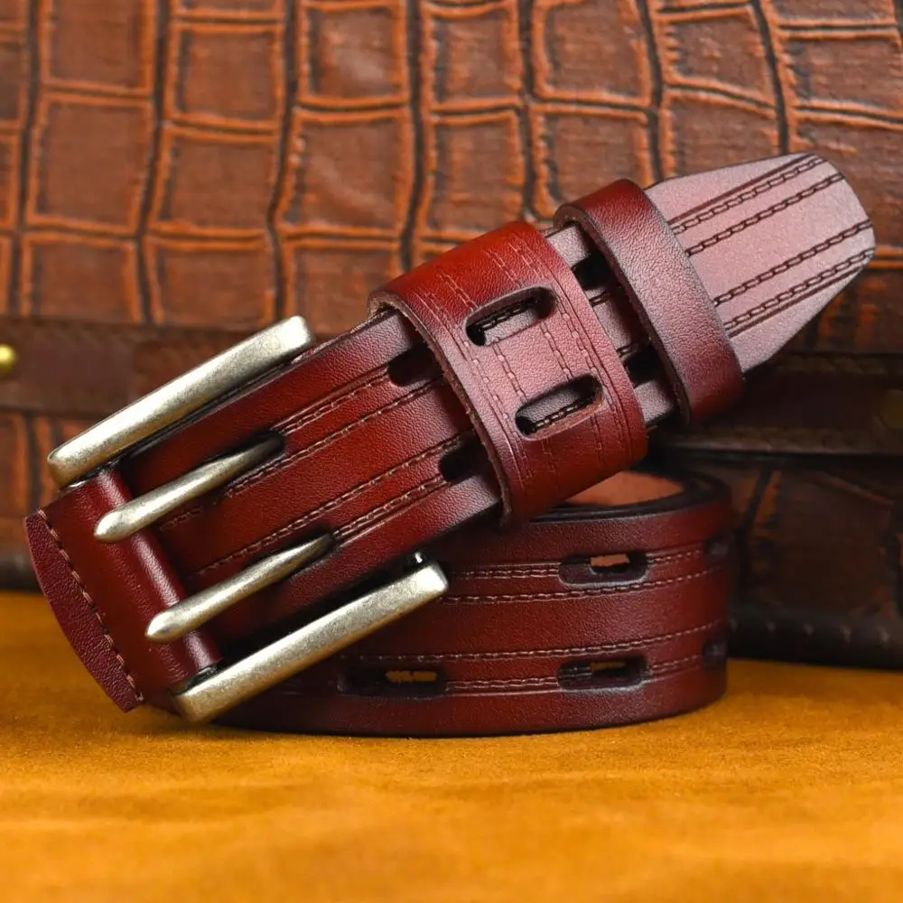 Новый заводской стиль мужской ремень из натуральной кожи с двойной пряжкой