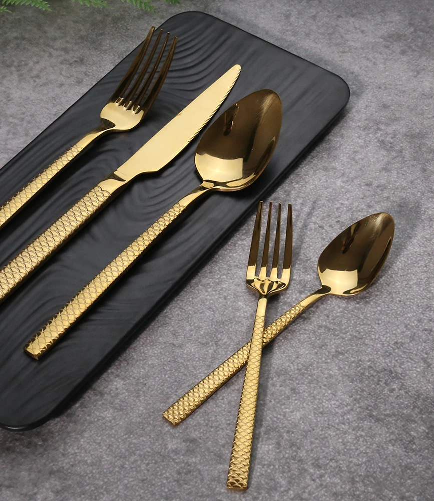 
2021 Amazon Top Selling Unique Design Gold Plated Cutlery Dining Set Flatware Wholesale 
