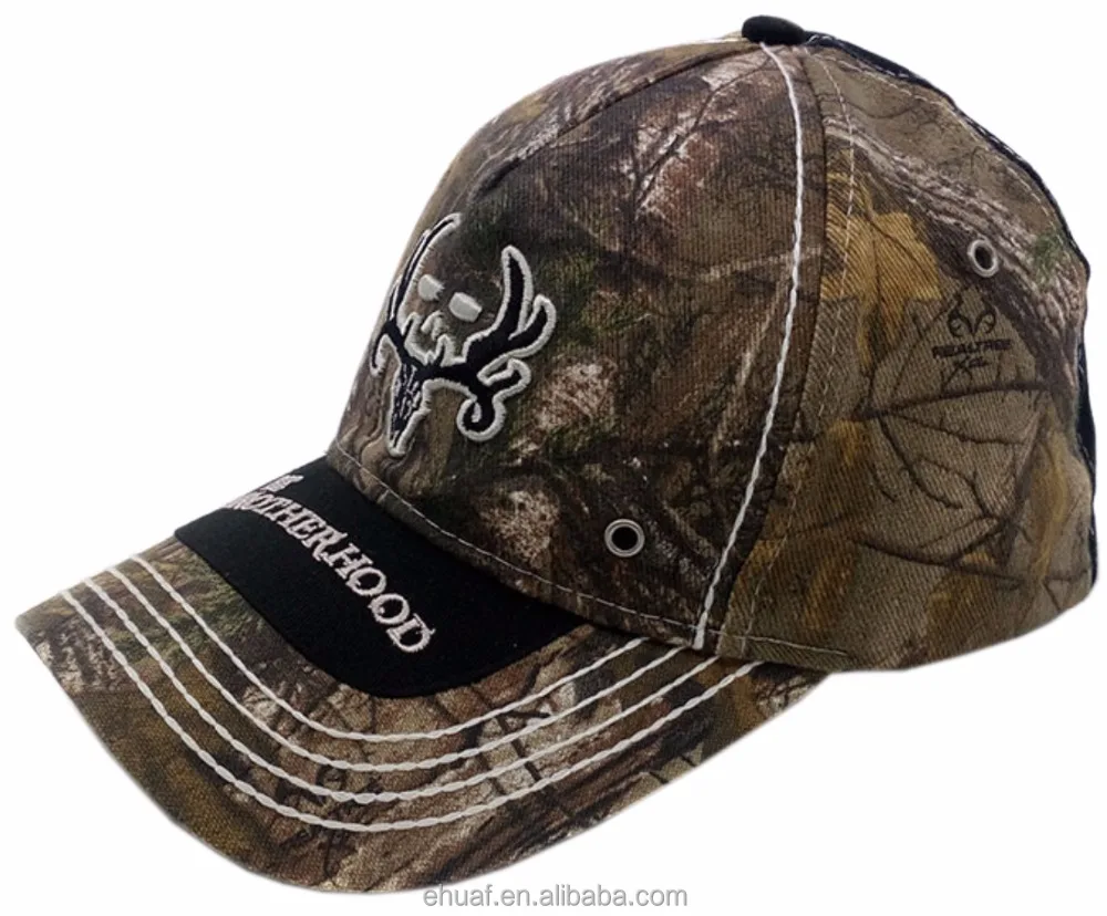 6 panel structured cotton and spandex forest real tree camo fitted custom baseball full cap flex hat