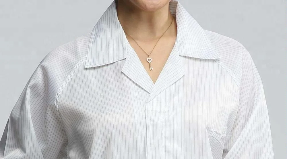 5mm 98%polyester +2%carbon Polyester esd smock Anti Static Lab coat anti static dust proof smock with knit