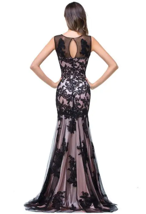 Pink Lining Black Lace Tulle Dresses Fish Tail Black Lace Tulle Dresses