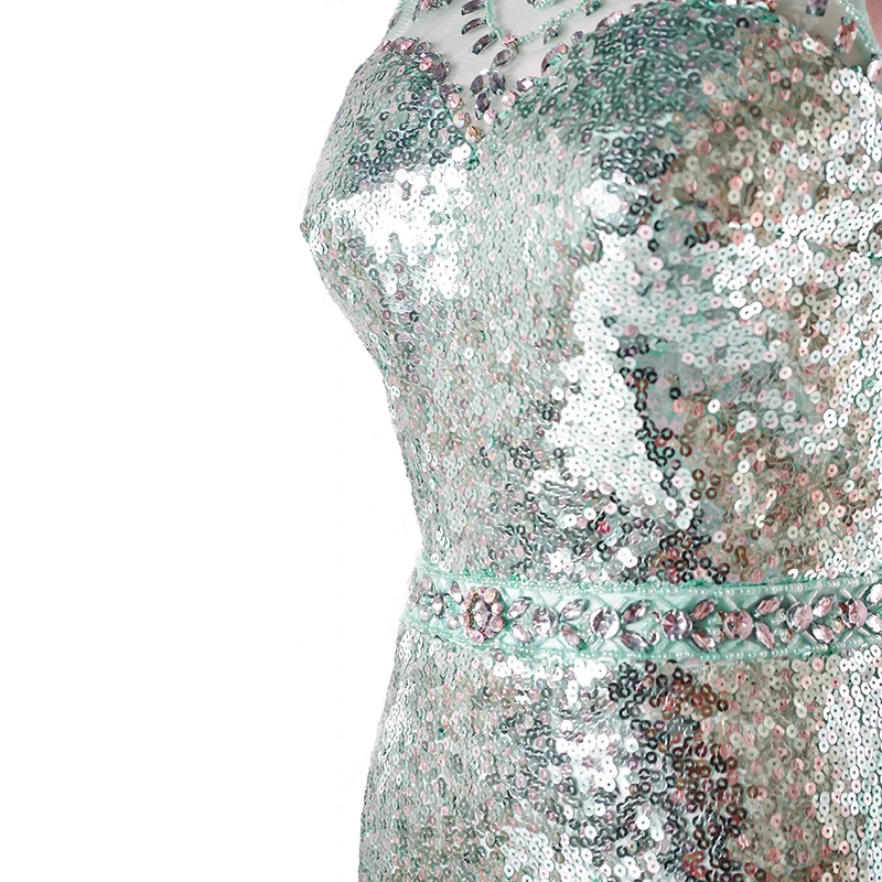 Formal party gown green backless sexy sequin long evening dresses