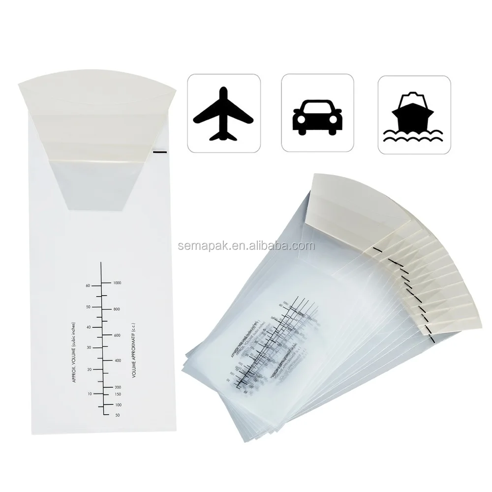 Standard size plastic air sickness bag with logo and paper collar  for medical waste