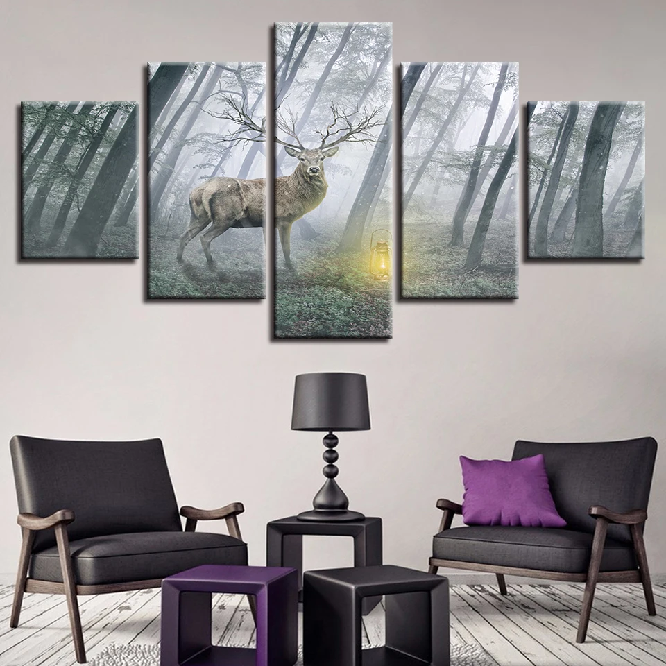 
Custom canvas prints 5 panel wall art painting for deer picture painting canvas wall art 