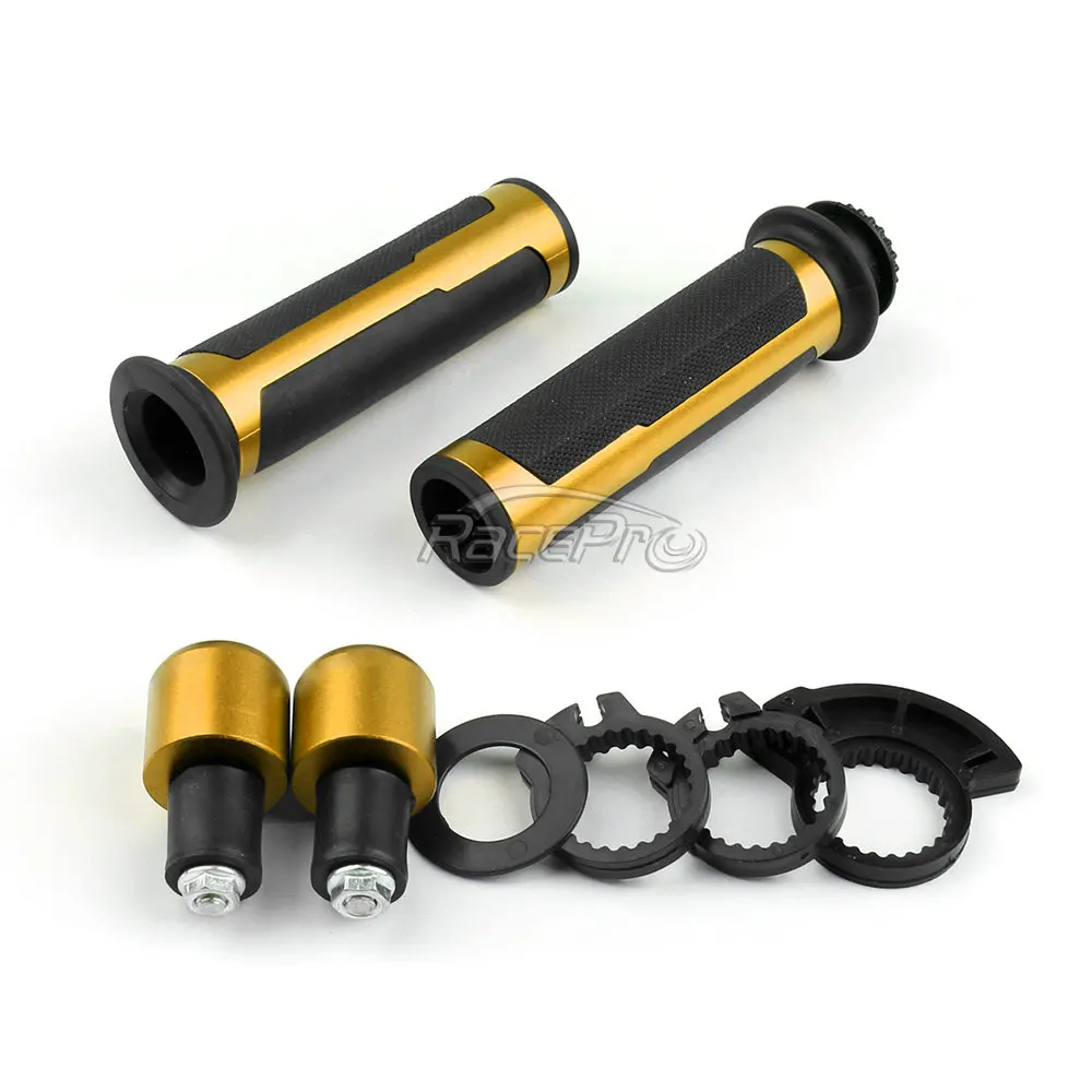 Универсальные ручки для мотоцикла 7/8 дюйма 22 мм с алюминиевой резиновой ручкой и концевой заглушкой