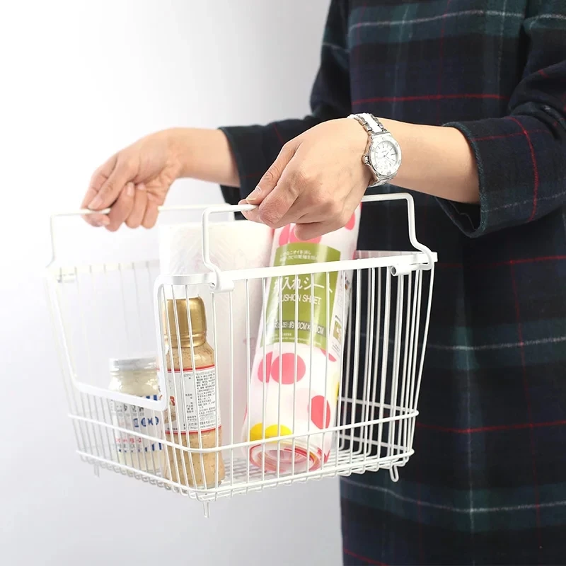 Modern Stackable Metal Storage Organizer Bin Basket with Handles, Open Front for Kitchen Cabinets, Pantry, Closets, Bedrooms etc