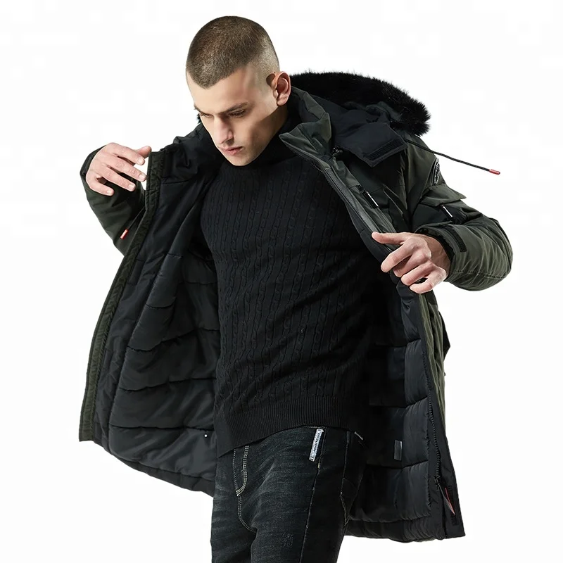 MOQ 1 Wholesale Windbreaker Long Fashion Fur Hooded Men Winter Parka