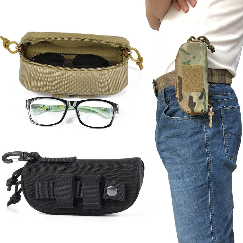 Tactical Molle Zipper Eyeglasses Case 1000D Nylon Anti Shock Hard Clamshell Eyewear Carry sunglasses pouch bag with POM Clip (62149733581)