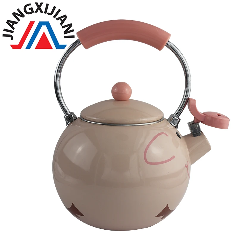 
Pink Pig Animal shape Cast Iron enamel whistling kettle Teapot 