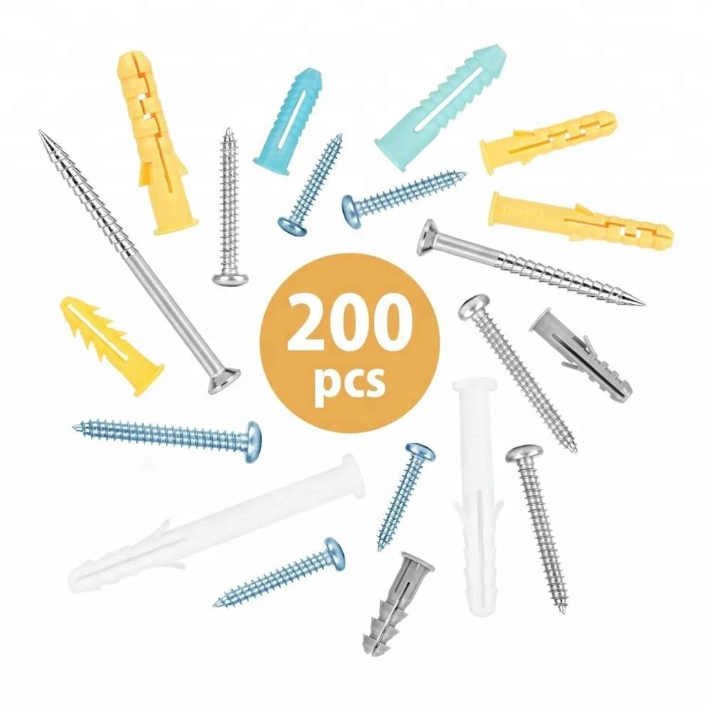 
200PCS Plastic Self Drilling Drywall Ribbed Anchors Assortment with Screws 