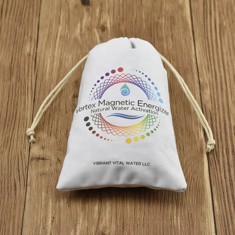 Custom colorful logo printing personalised white cotton drawstring jewelry pouch