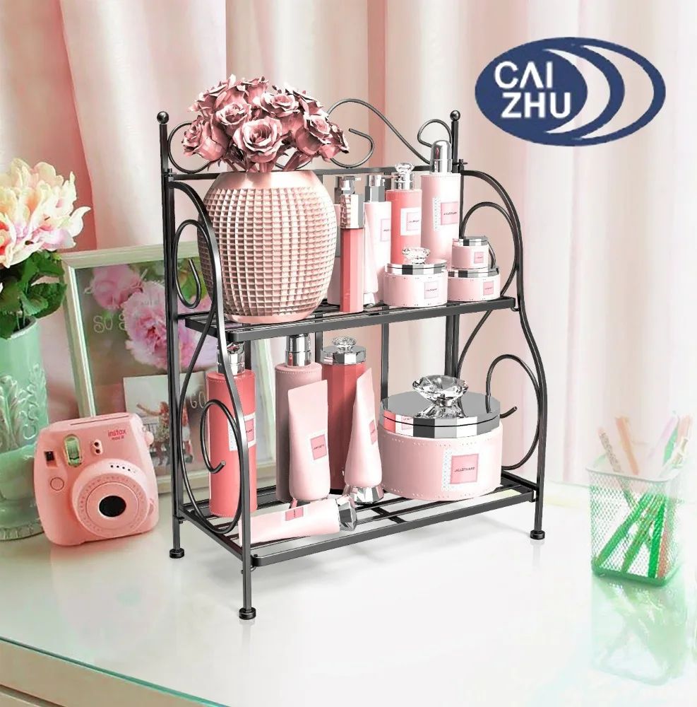 Countertop Collapsible Kitchen Bathroom Shampoo Rack  2 Tiers Spice Rack Decoration Flower Stand