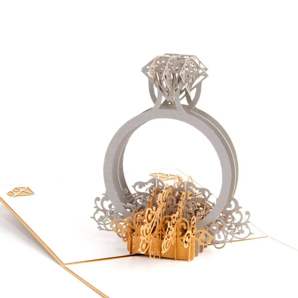 
Customise 3D Pop Up Flower Basket Ring Wedding Invitations Romantic Greeting Cards For Wedding Party 