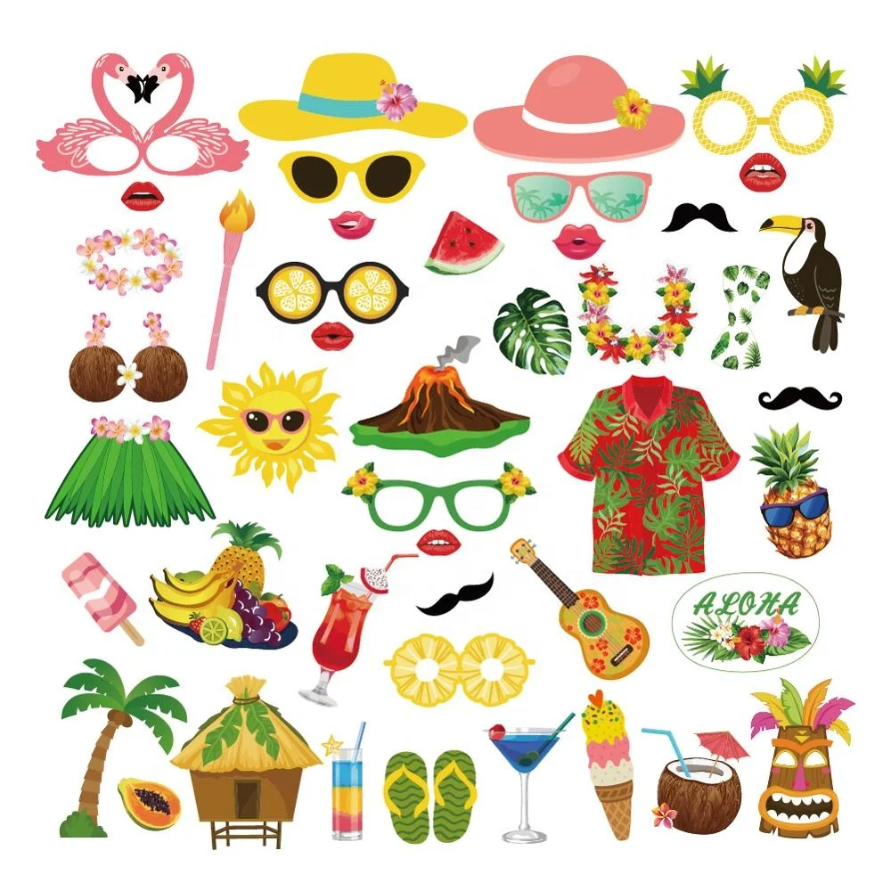Hawaii theme party 44 pcs photo booth props sunglasses for hawaii party decoration