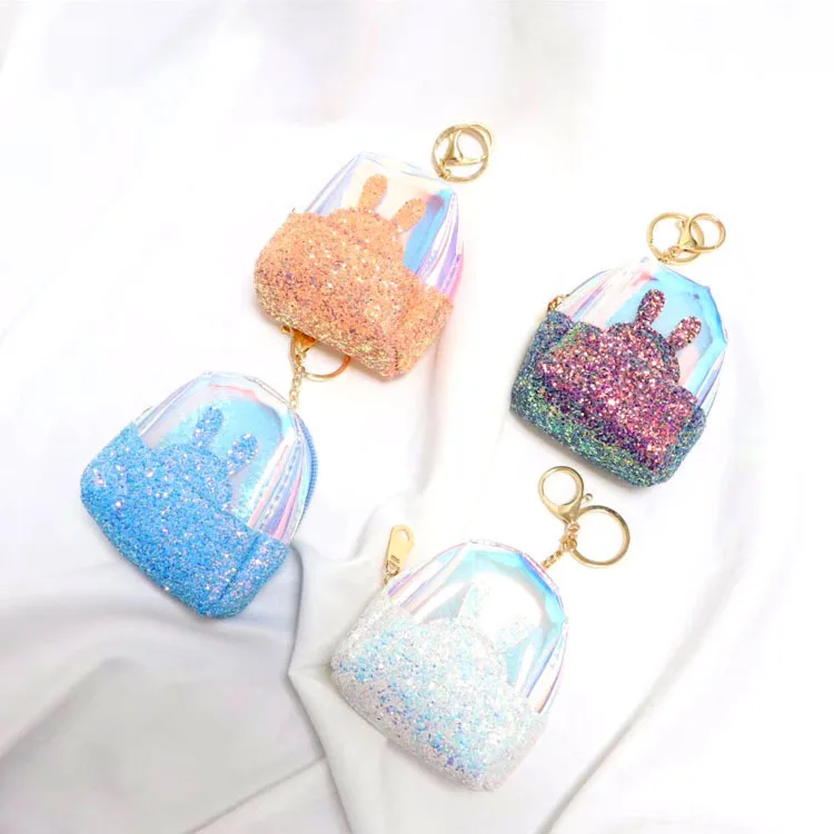 Новый летний Прозрачный женский кошелек с лазерными блестками, миниатюрная мультяшная милая сумка, брелок, кошелек для монет