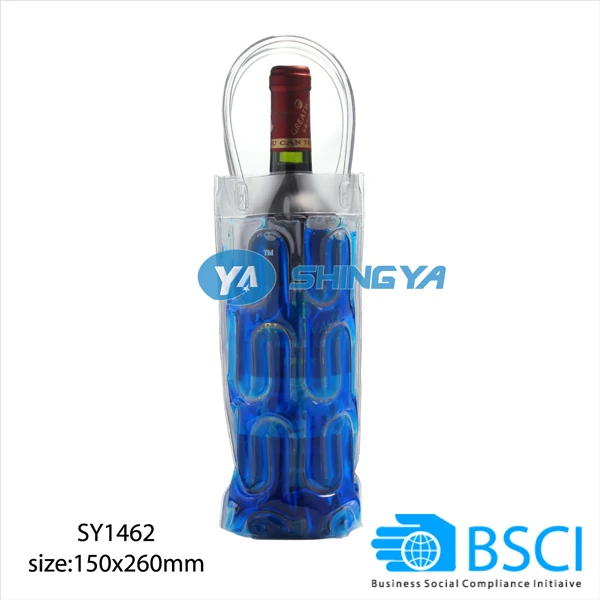 customized design pvc gel wine bottle tote bag ice gel cooler transparent pvc ice beer bottle cooler