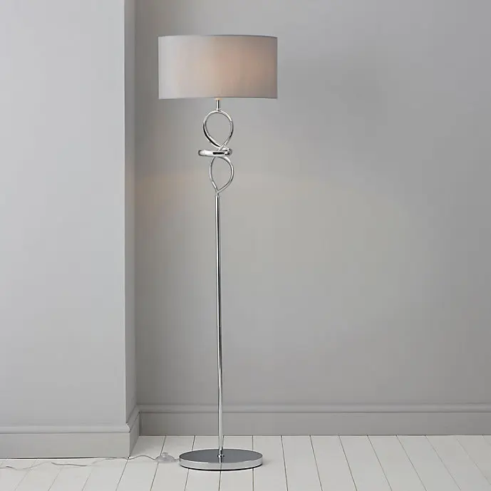 modern design European style  large Faux silk grey shade Twisted Chrome effect LED Floor lamp for bedrooms & living areas