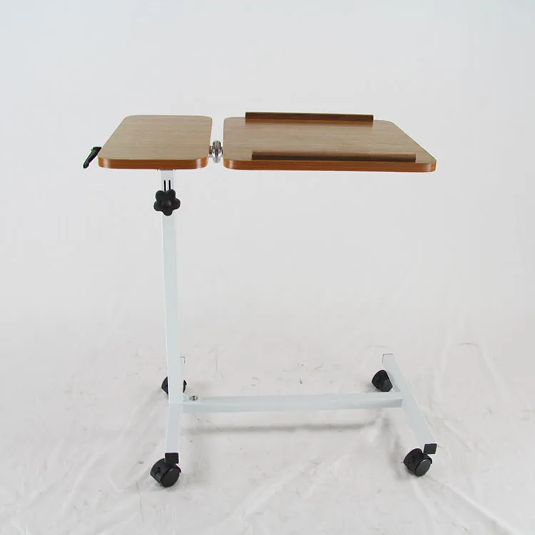 wooden movable nursing bed table with wheel side table with wheels removable lifting bedside solid wood table