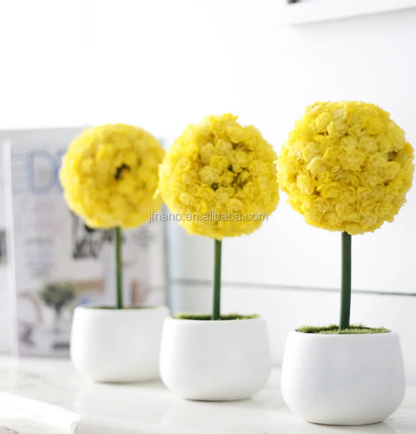 Sweet home table decoration fake lace flower ball artificial potted bonsai