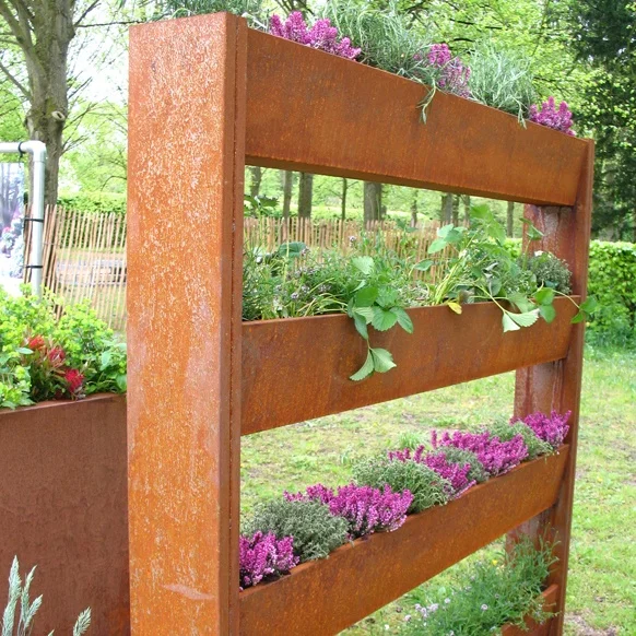 
Custom large outdoor laser cut corten steel tractor flower tower metal planter pot 