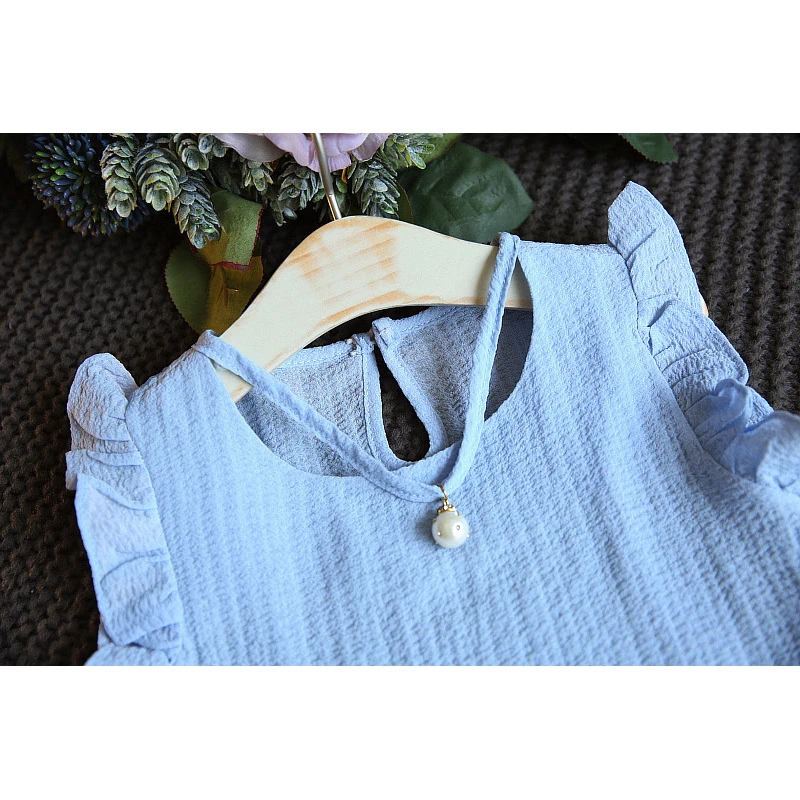 Hot selling girls baby suit summer solid color children air fly sleeves shorts two-piece suit